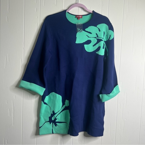 Staud Navy and Mint Floral Sweater dress NWT XS - Picture 1 of 5